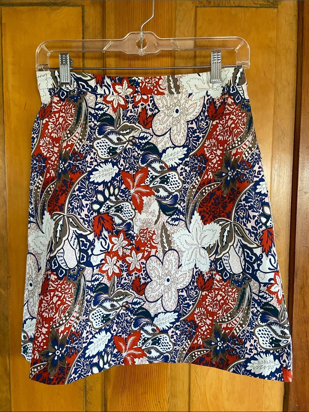 Margaret M Paisley Floral Mini Skirt in Red, Navy & White